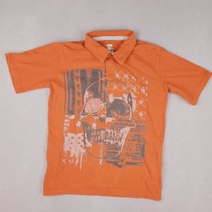 Route 66 Junior Boy's Polo Shirt XL Extra Large (14-16) Orange Skull Print